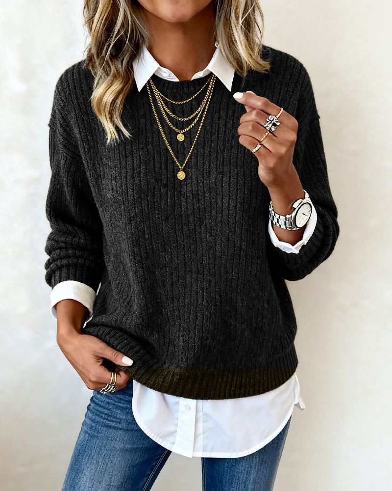ADELINE™ | LAYERED-LOOK SWEATER WITH SHIRT COLLAR