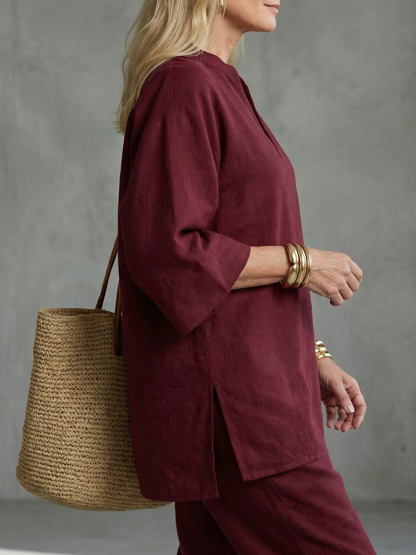 NORELIA | 2-Piece V-Neck Tunic &amp; Gathered Trouser Set