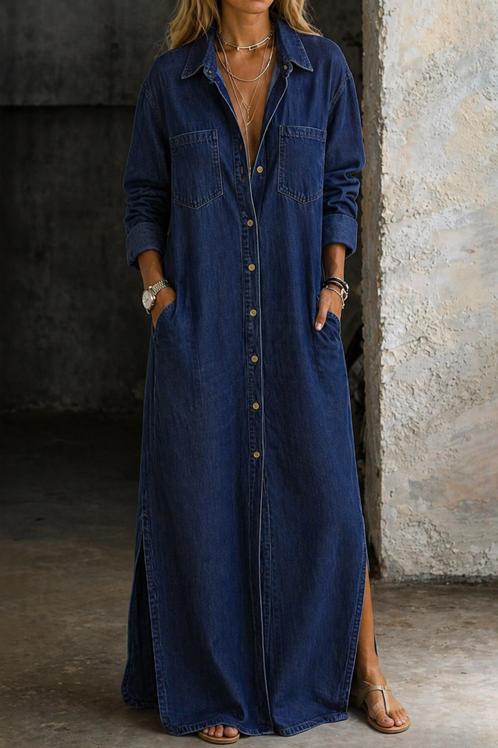 DELPHINE™ | DENIM BUTTON-DOWN MAXI DRESS