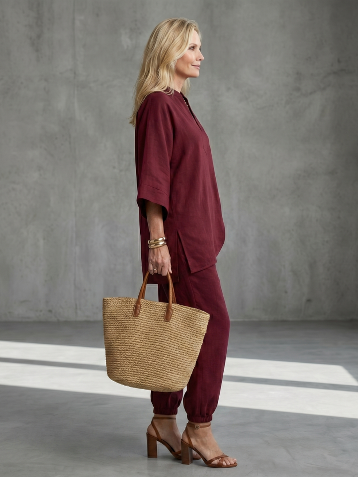 NORELIA | 2-Piece V-Neck Tunic &amp; Gathered Trouser Set