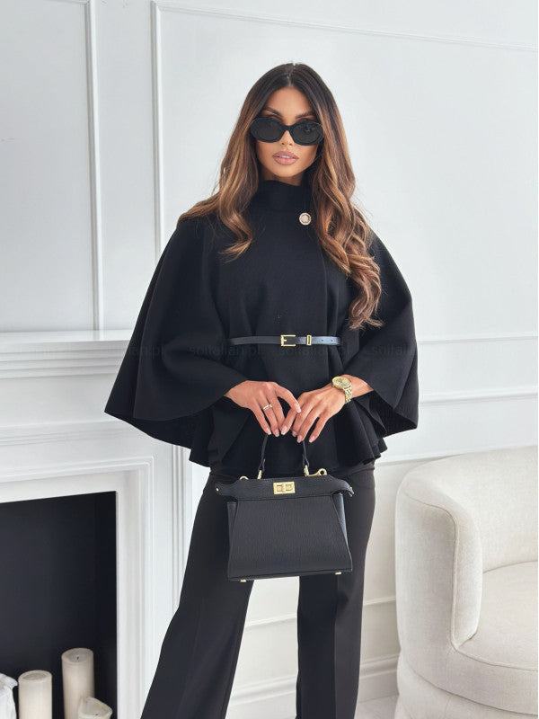ELEGANT BUTTERFLY-SLEEVE JACKET WITH WAIST BELT
