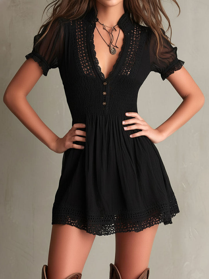 ELISABETTA™ SMOCKED LACE-TRIM MINI DRESS
