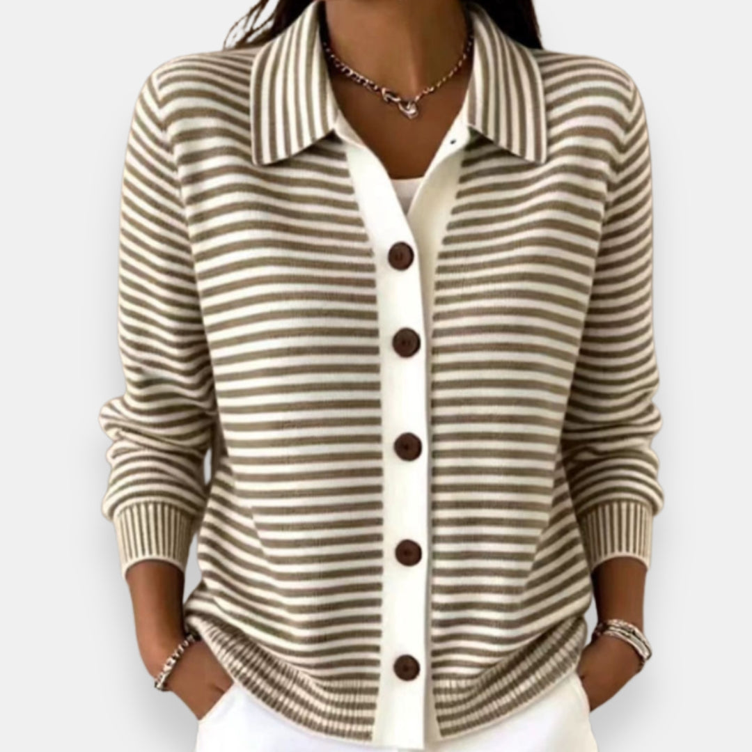 NOLA™ STRIPED BUTTON CARDIGAN