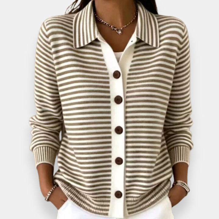 NOLA™ STRIPED BUTTON CARDIGAN