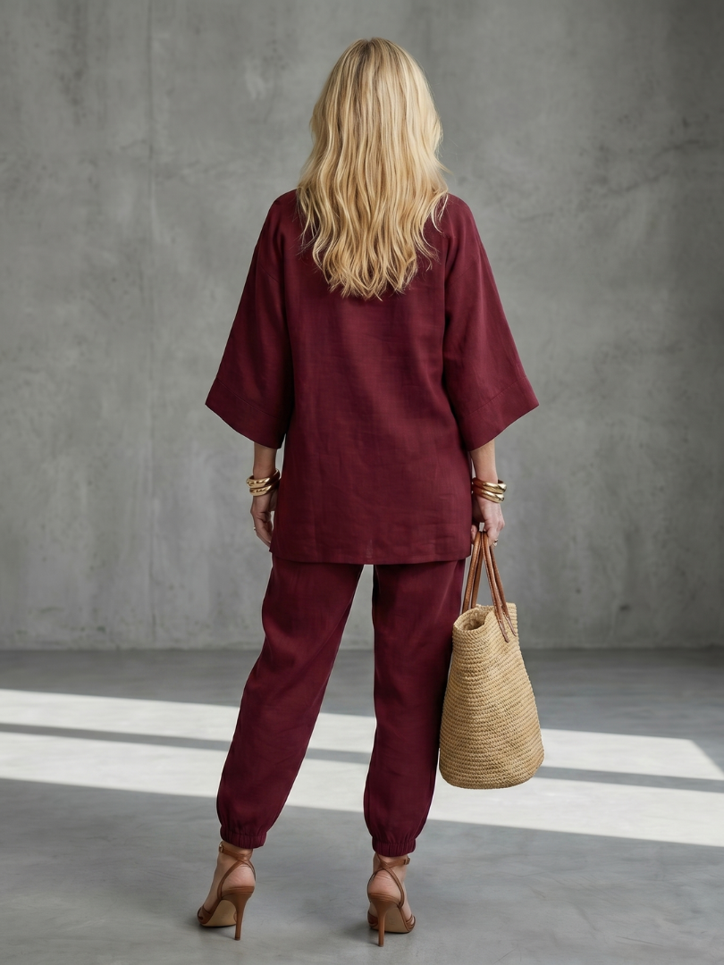 NORELIA | 2-Piece V-Neck Tunic &amp; Gathered Trouser Set