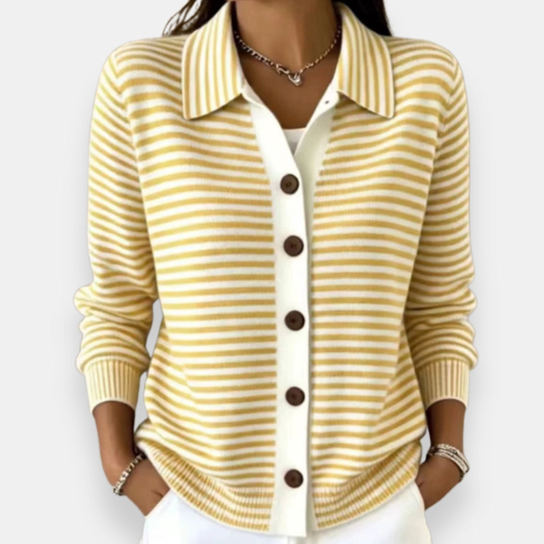 NOLA™ STRIPED BUTTON CARDIGAN