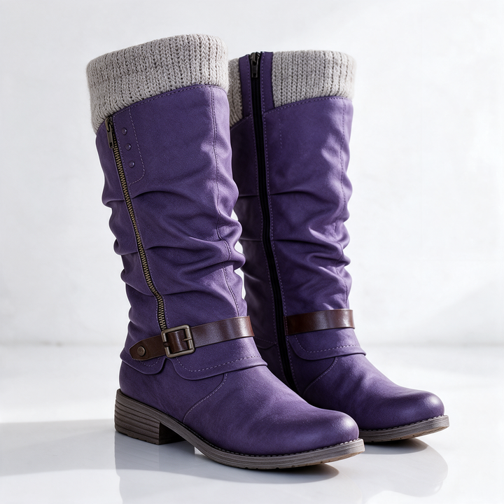 PRISCILLA™ | KNIT CUFF MID-CALF BUCKLE BOOTS