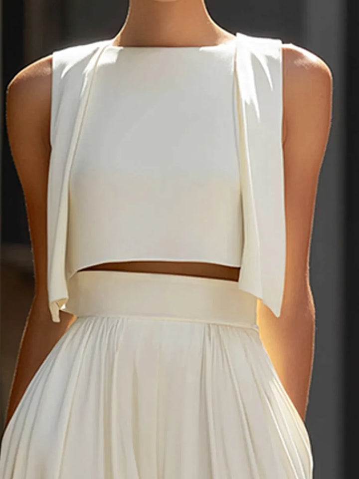 ELIANA | 2-Piece Cropped Overlay Top &amp; Wide-Leg Pants Set