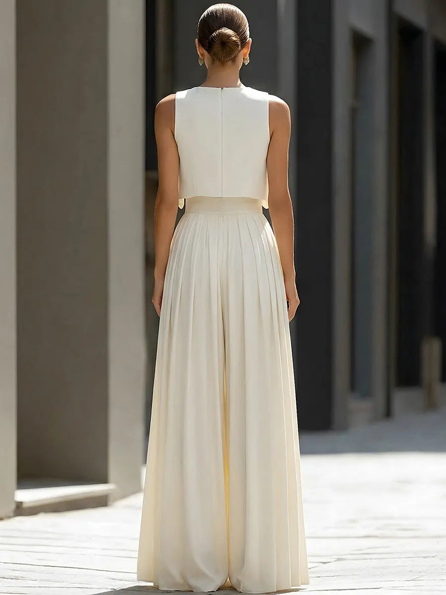 ELIANA | 2-Piece Cropped Overlay Top &amp; Wide-Leg Pants Set