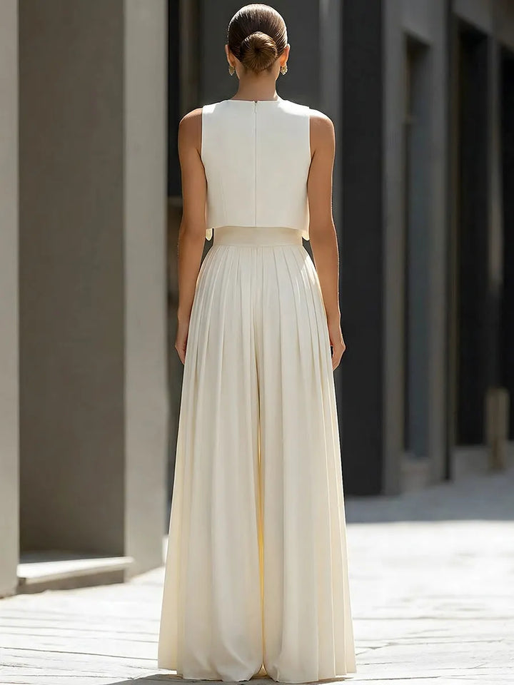 ELIANA | 2-Piece Cropped Overlay Top &amp; Wide-Leg Pants Set