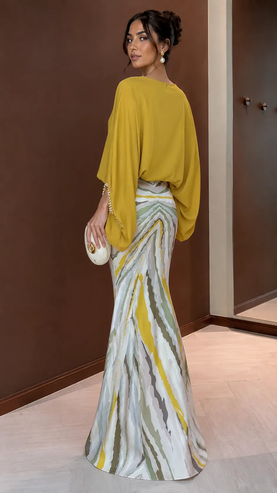 ESTELLE | 2-Piece Batwing Blouse &amp; Satin Mermaid Skirt Set