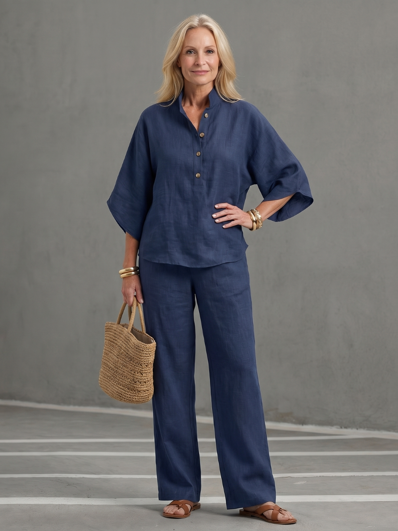 LIVIA | 2-Piece Button-Front Tunic &amp; Trouser Set