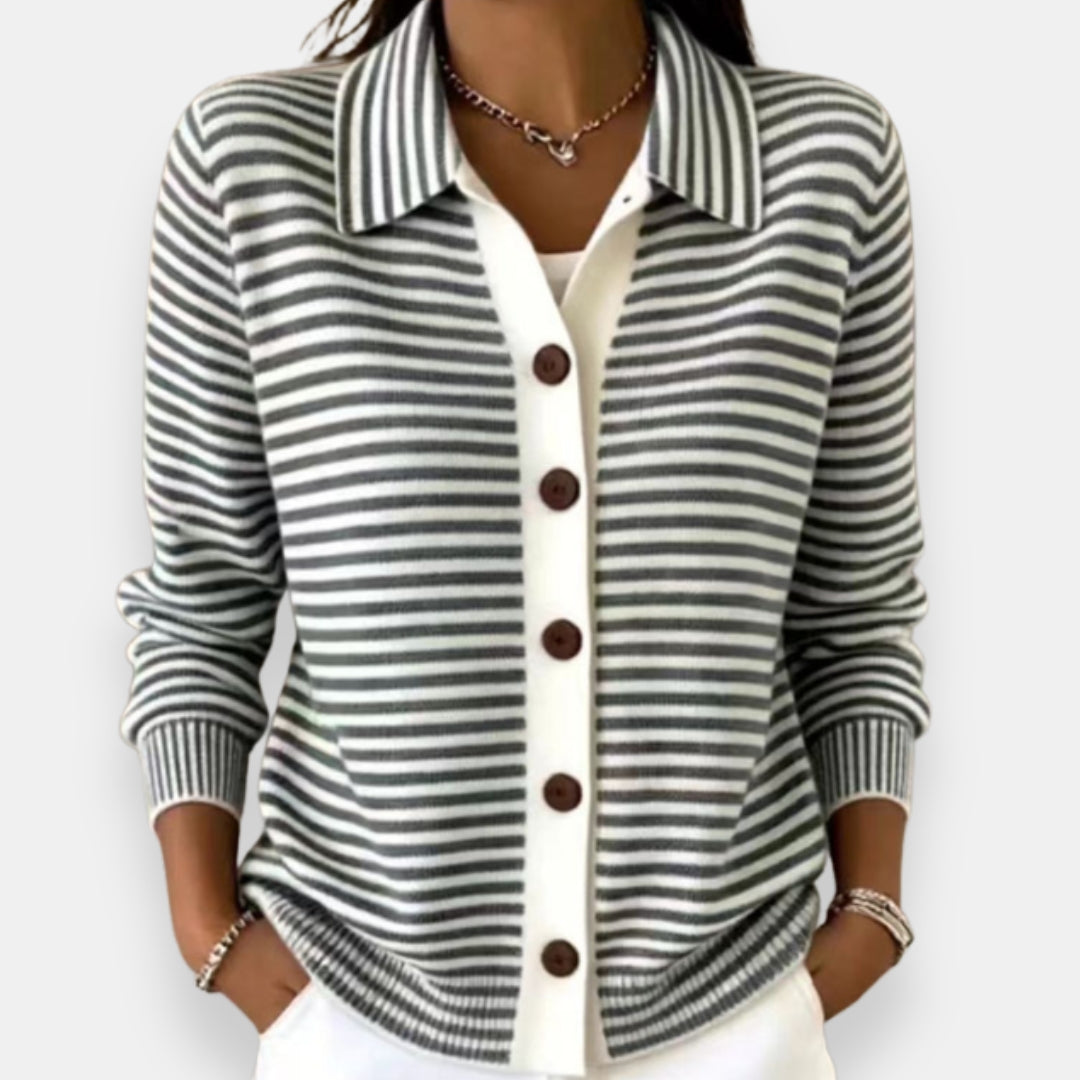 NOLA™ STRIPED BUTTON CARDIGAN