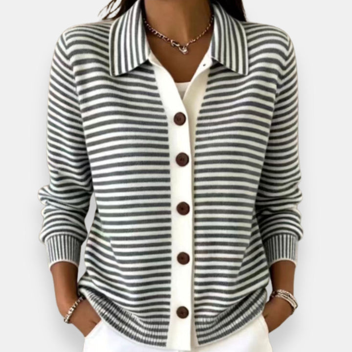 NOLA™ STRIPED BUTTON CARDIGAN
