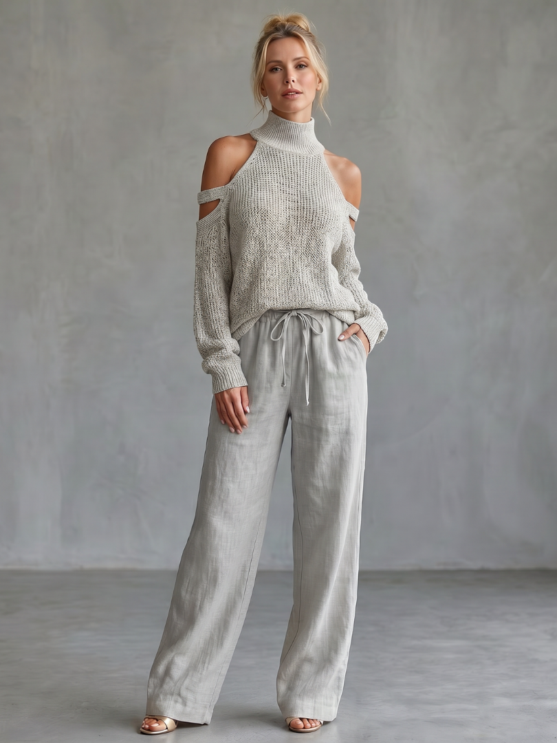 WILLOW | 2-Piece Open-Shoulder Knit &amp; Wide-Leg Set