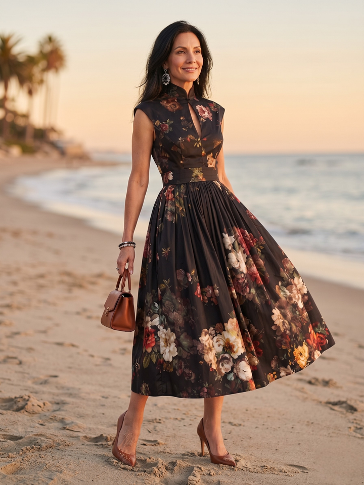 GRETA | High-Neck Midi Dress - Flattering Fit