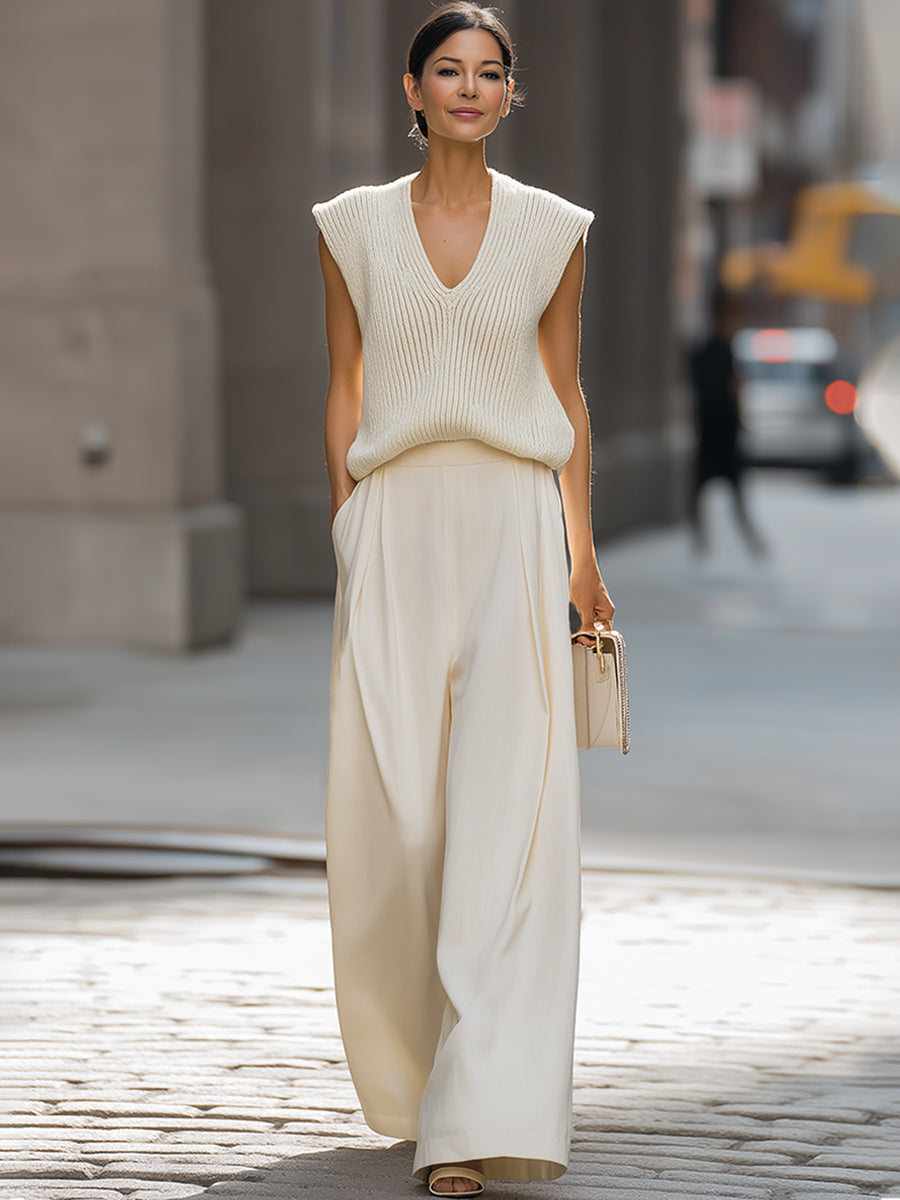 Marlowe | 2-Piece V-Neck Knit Vest &amp; Wide-Leg Trouser Set