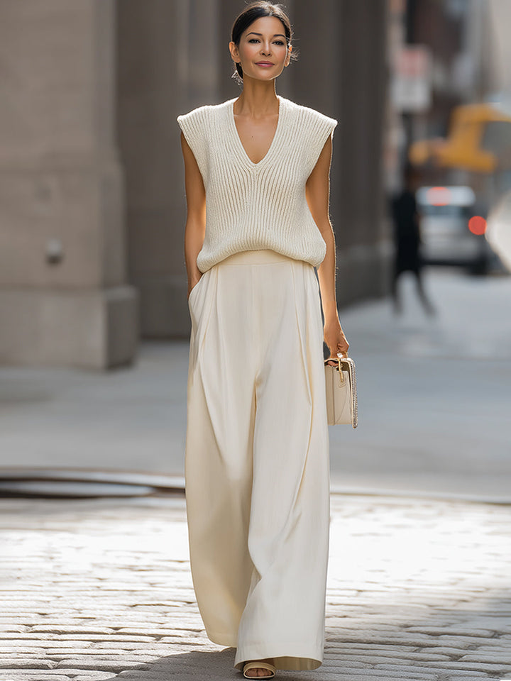 Marlowe | 2-Piece V-Neck Knit Vest &amp; Wide-Leg Trouser Set