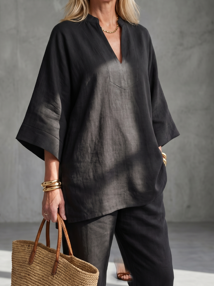 NORELIA | 2-Piece V-Neck Tunic &amp; Gathered Trouser Set