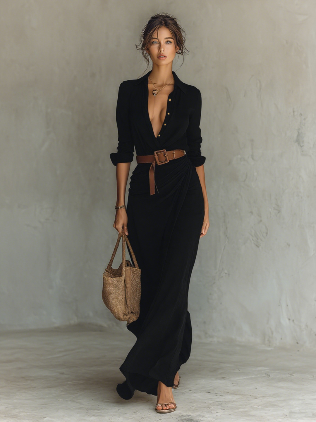 VICTORIA | Flowing Maxi Dress with Lapel Collar