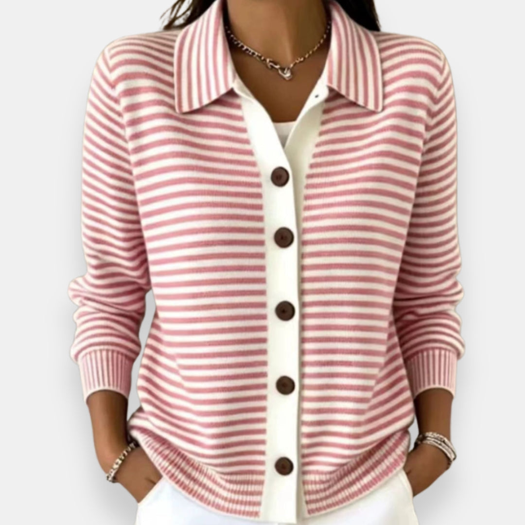 NOLA™ STRIPED BUTTON CARDIGAN