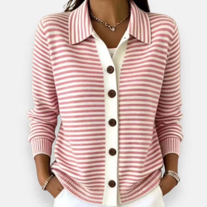 NOLA™ STRIPED BUTTON CARDIGAN
