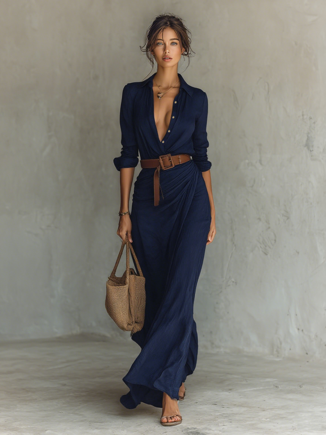 VICTORIA | Flowing Maxi Dress with Lapel Collar