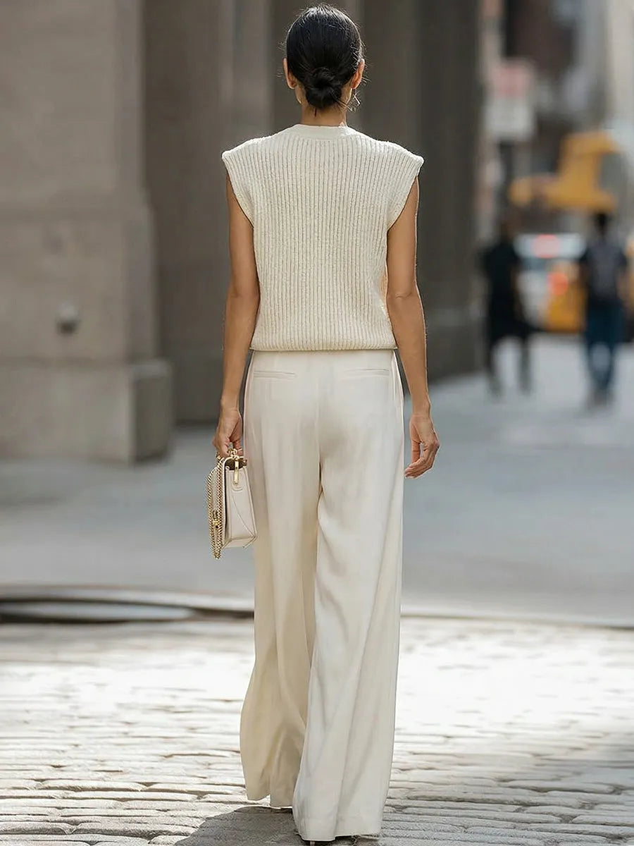 Marlowe | 2-Piece V-Neck Knit Vest &amp; Wide-Leg Trouser Set
