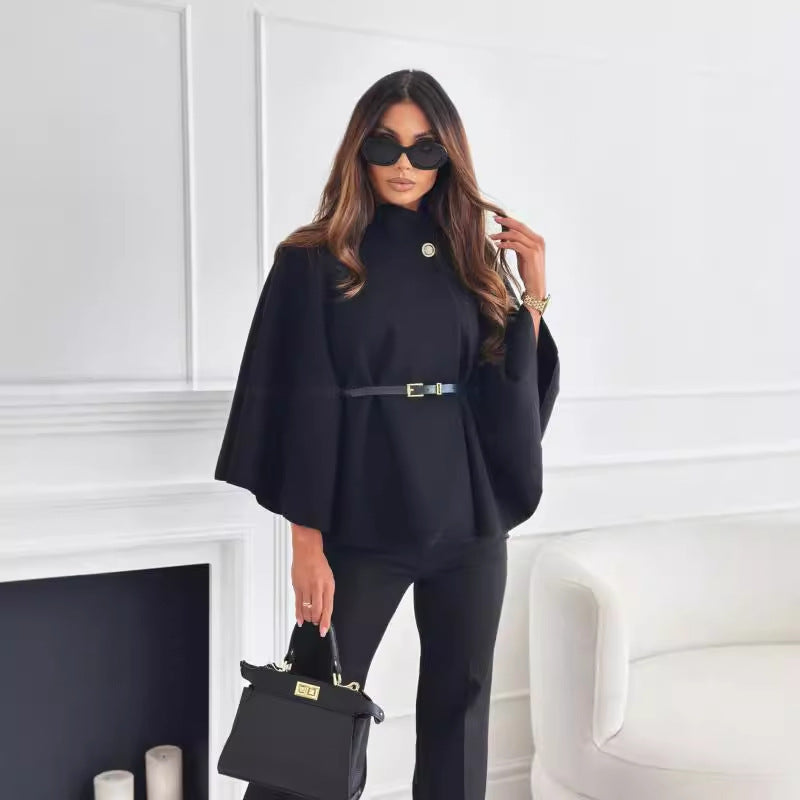 ELEGANT BUTTERFLY-SLEEVE JACKET WITH WAIST BELT