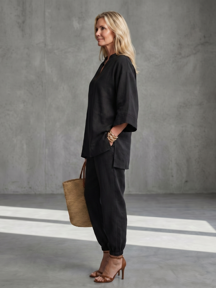 NORELIA | 2-Piece V-Neck Tunic &amp; Gathered Trouser Set