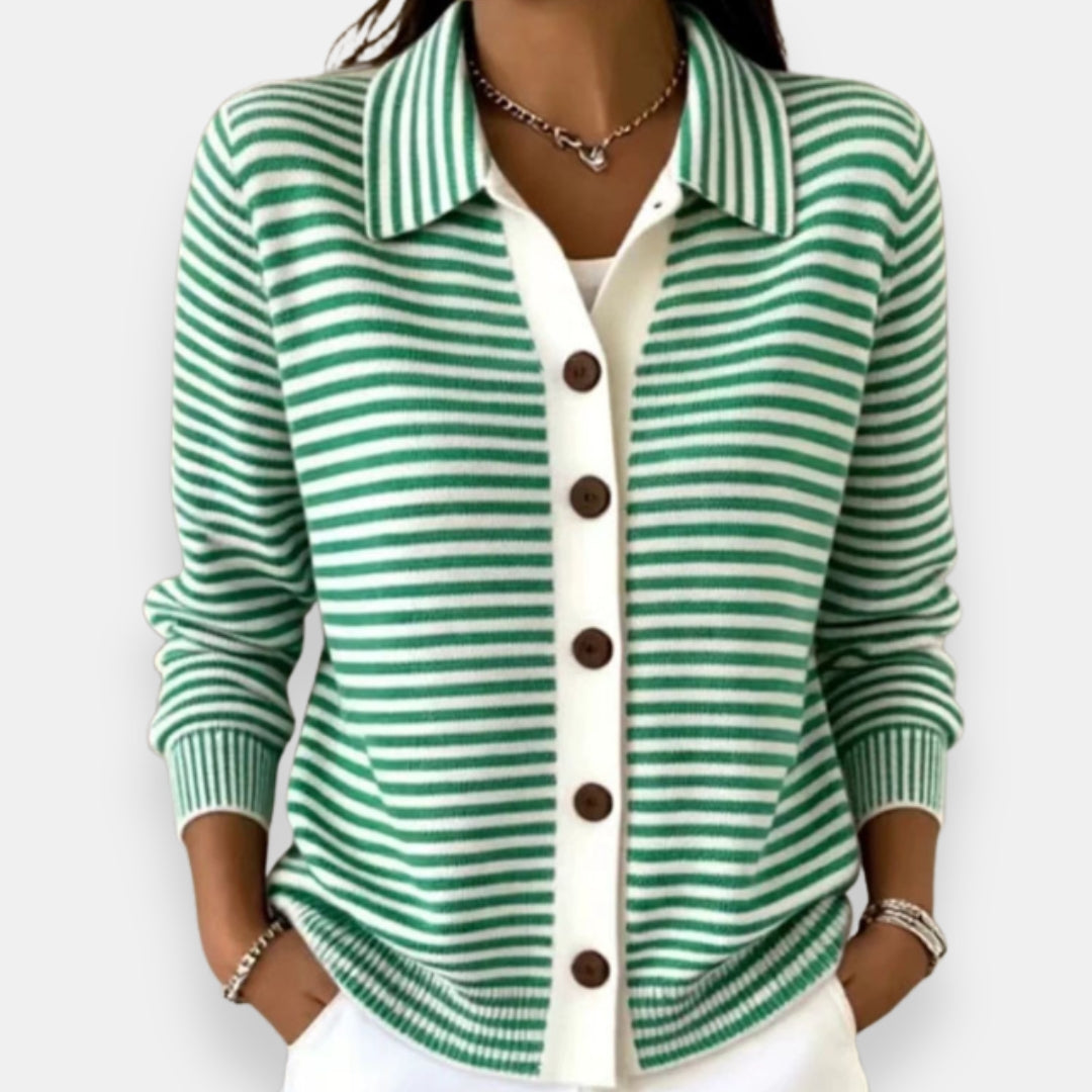 NOLA™ STRIPED BUTTON CARDIGAN