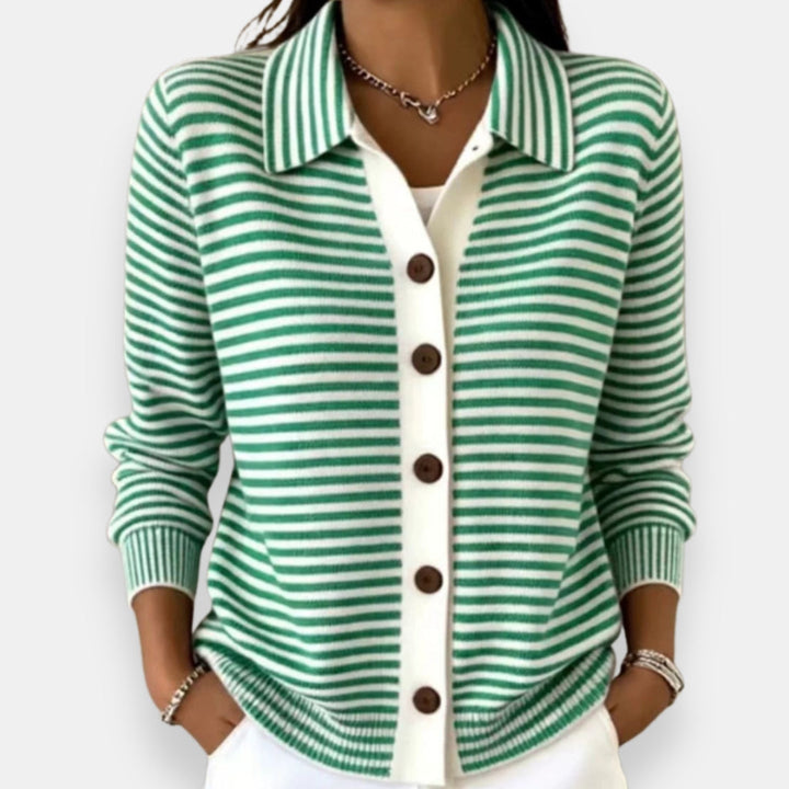 NOLA™ STRIPED BUTTON CARDIGAN