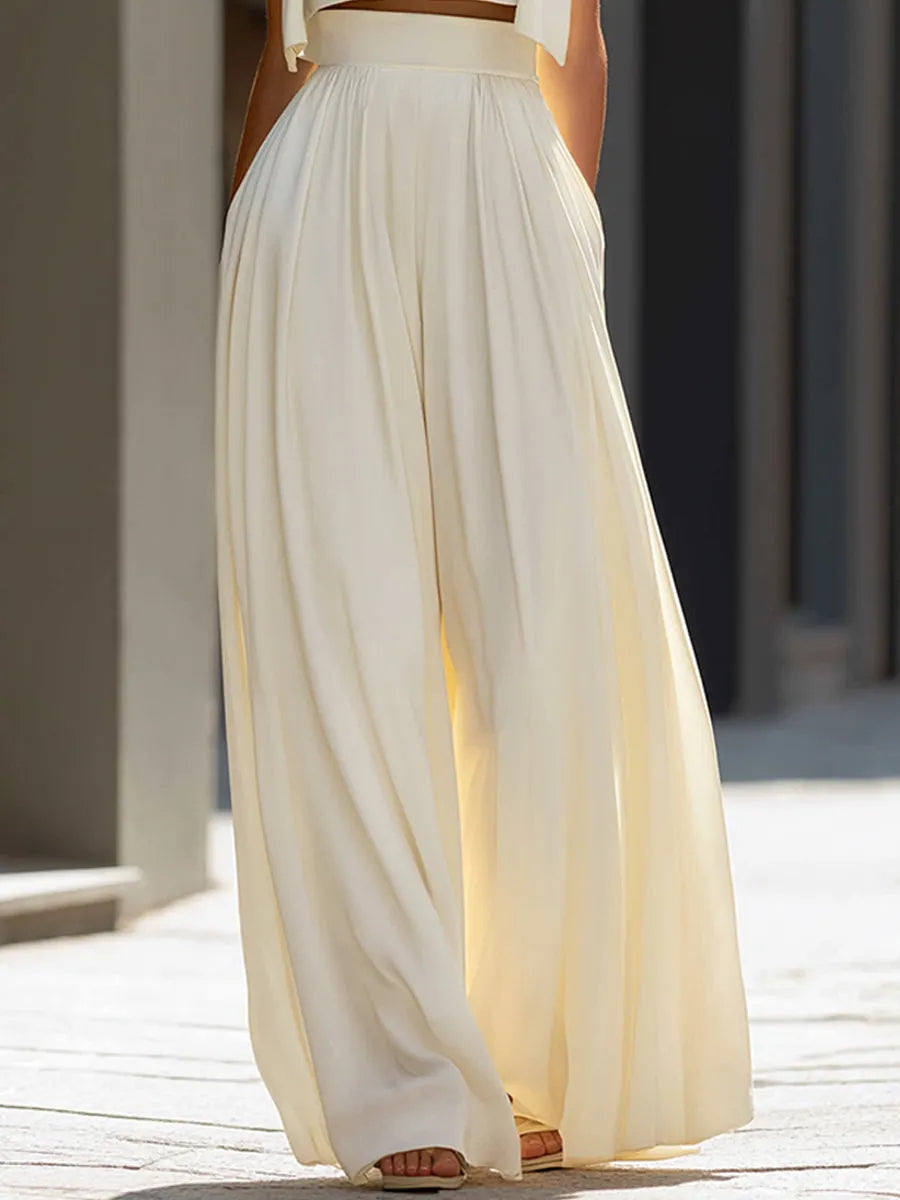 ELIANA | 2-Piece Cropped Overlay Top &amp; Wide-Leg Pants Set