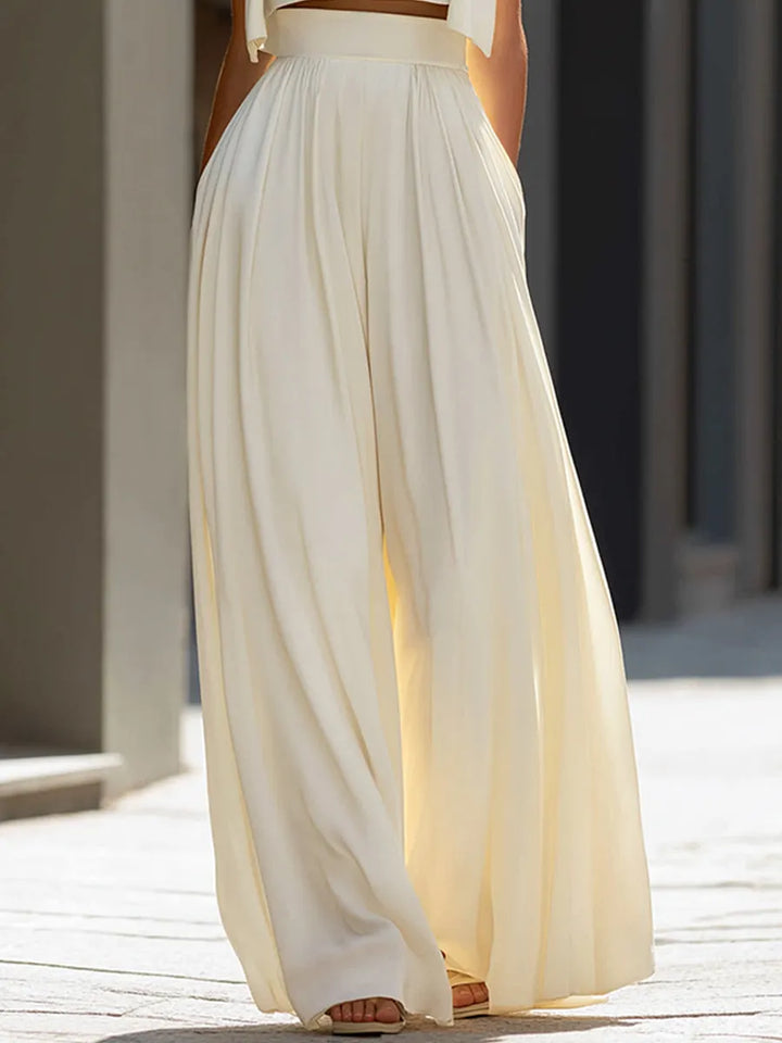 ELIANA | 2-Piece Cropped Overlay Top &amp; Wide-Leg Pants Set