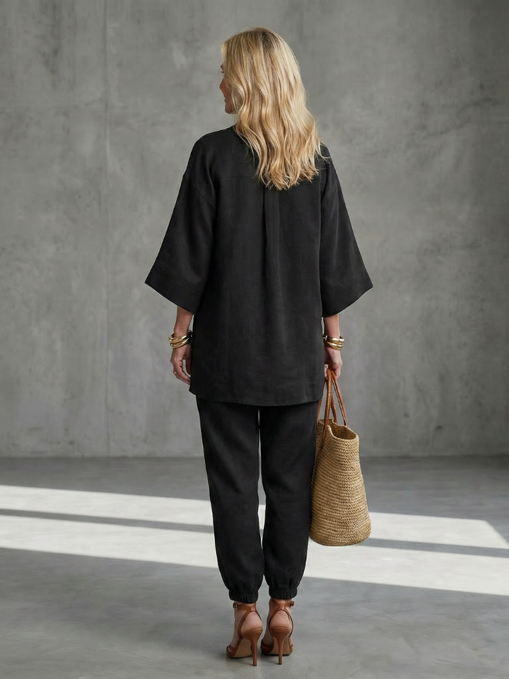 NORELIA | 2-Piece V-Neck Tunic &amp; Gathered Trouser Set