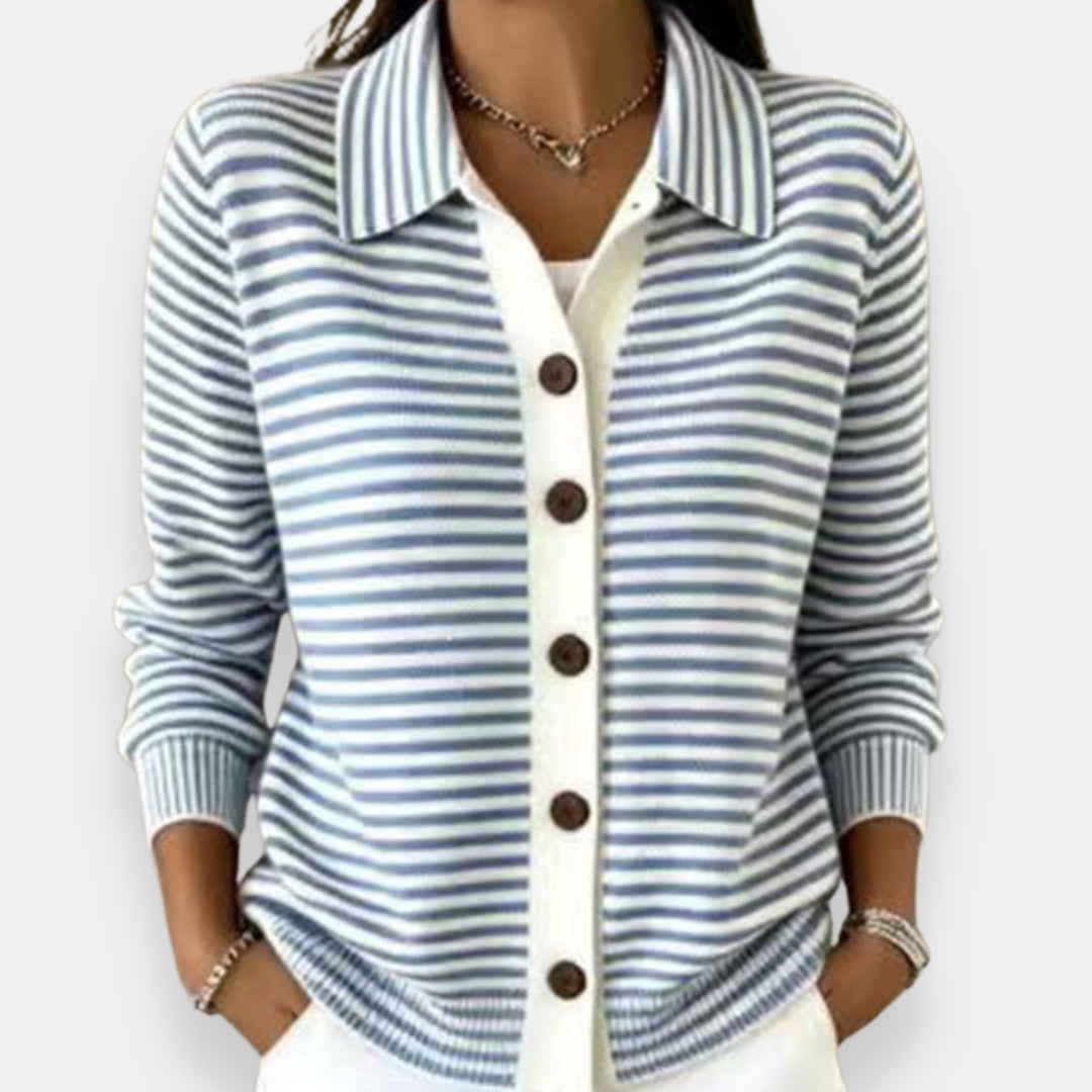NOLA™ STRIPED BUTTON CARDIGAN