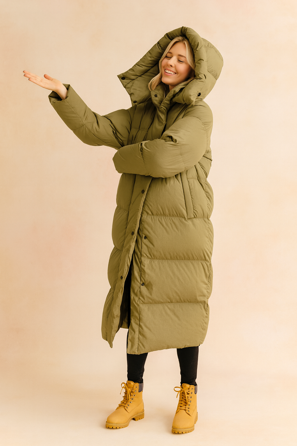 LONG QUILTED HOODED PUFFER COAT