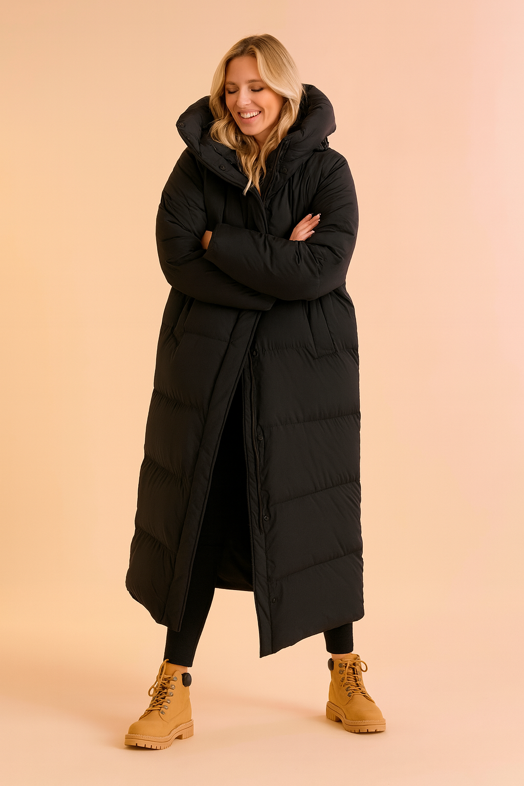 LONG QUILTED HOODED PUFFER COAT