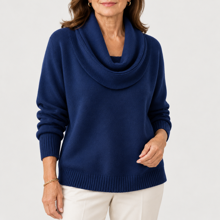CLARISSA™ | SOFT COWL NECK SWEATER - Navy Blue