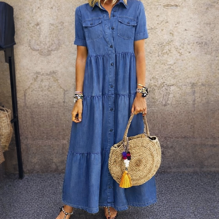 MILANA™ DENIM PRINT MIDI DRESS