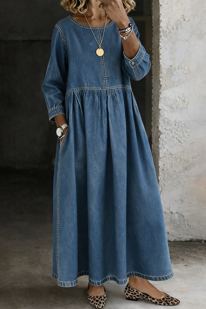 MARCELINE™ | VINTAGE DENIM MAXI DRESS
