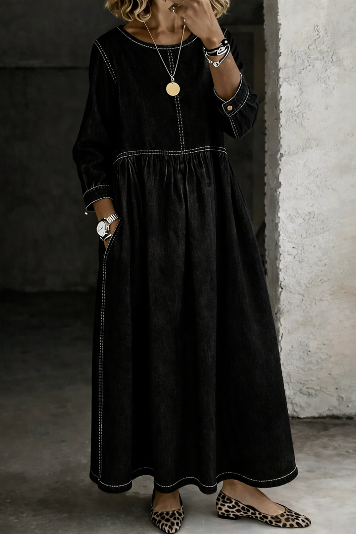 MARCELINE™ | VINTAGE DENIM MAXI DRESS