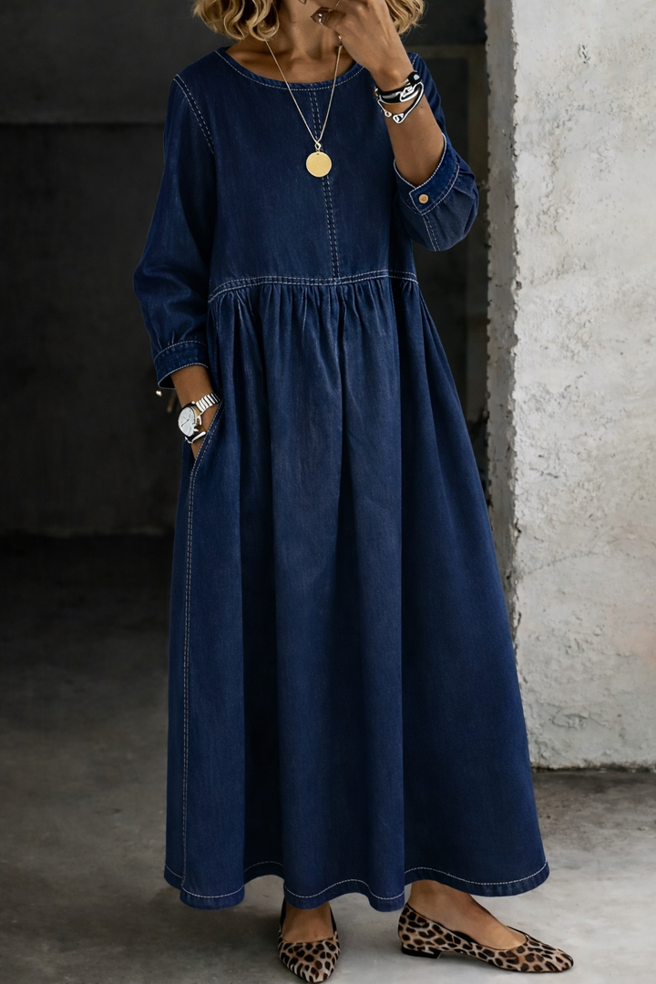 MARCELINE™ | VINTAGE DENIM MAXI DRESS
