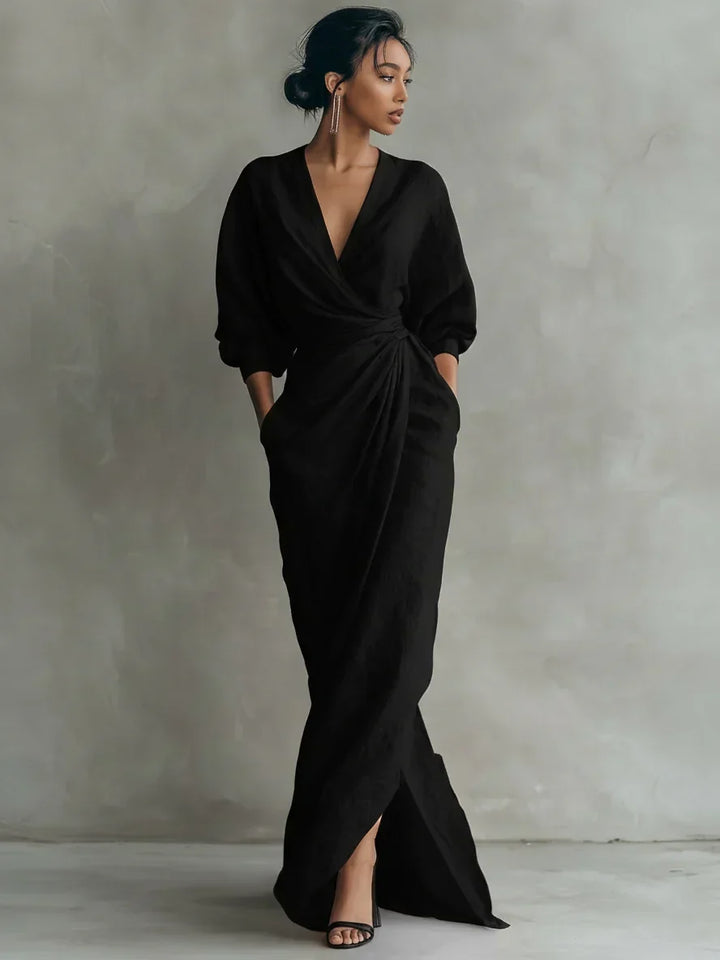 LAVINIA™ | WRAP-STYLE V-NECK MAXI DRESS