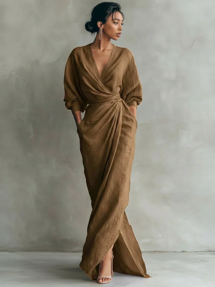 LAVINIA™ | WRAP-STYLE V-NECK MAXI DRESS