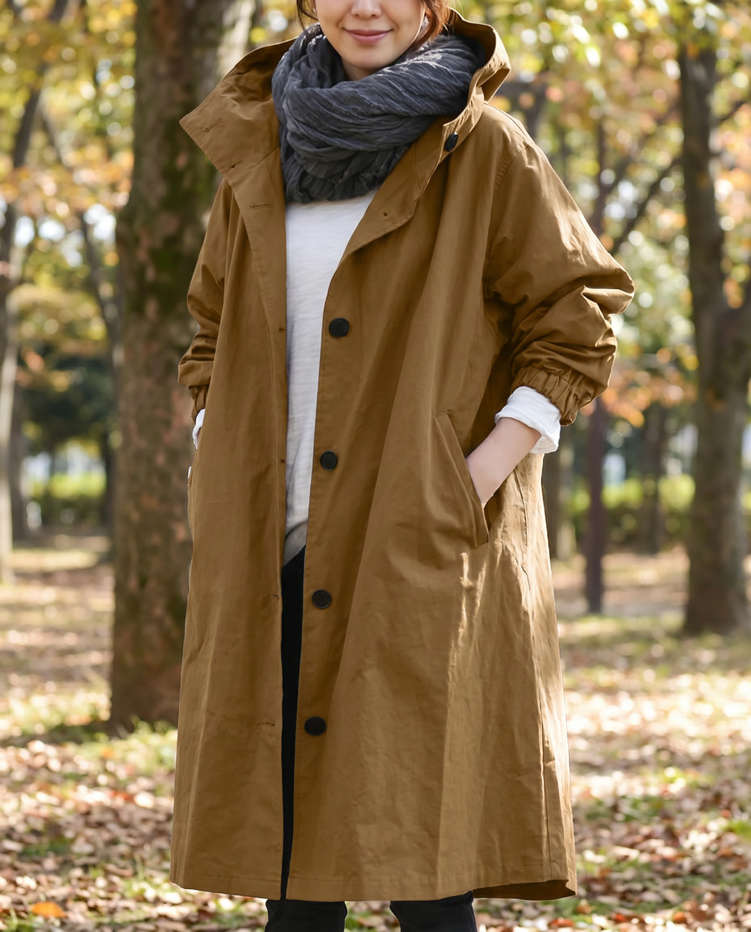 LONG HOODED LIGHTWEIGHT TRENCH COAT