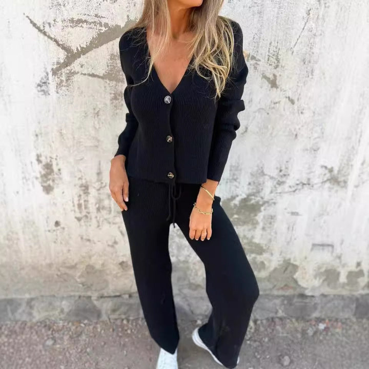 2-Piece Knit Cardigan &amp; Wide-Leg Trouser Set