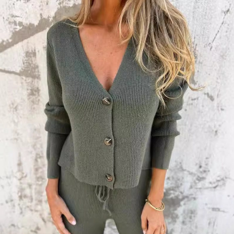 2-Piece Knit Cardigan &amp; Wide-Leg Trouser Set