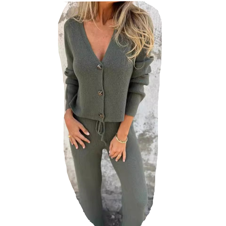 2-Piece Knit Cardigan &amp; Wide-Leg Trouser Set