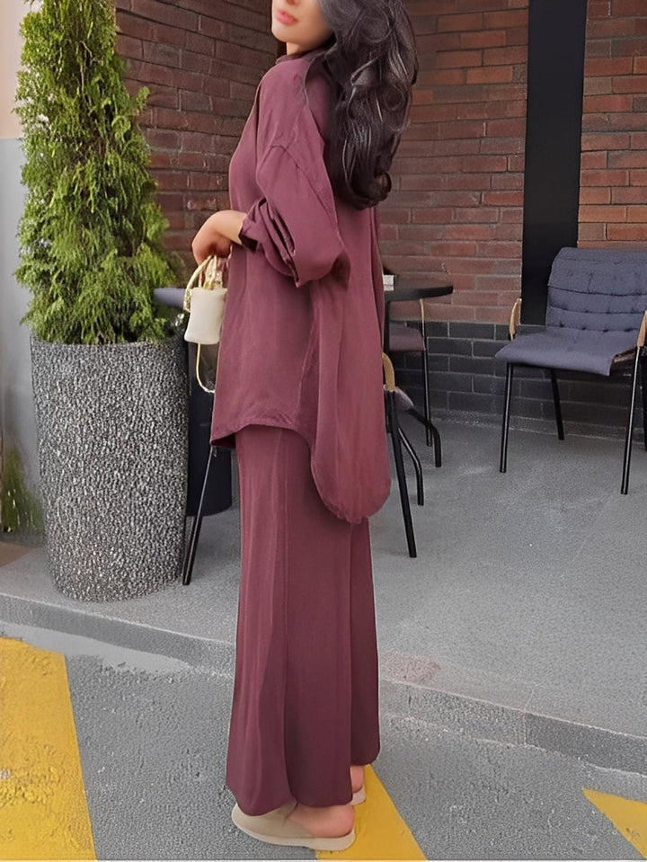 DELIA | 2-Piece Tie-Front Shirt &amp; Midi Skirt Set